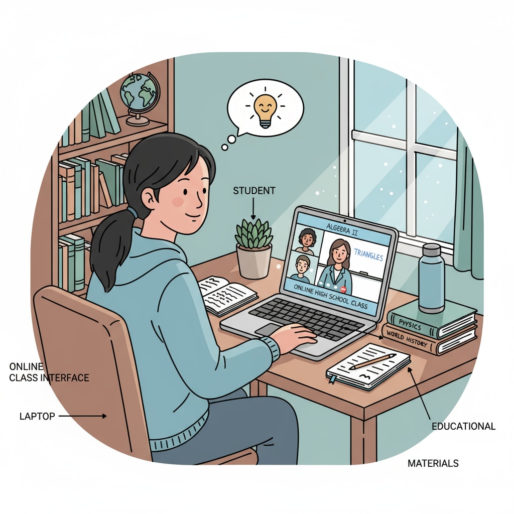 A student engaged in online high school learning, related to credit requirements and high school diploma