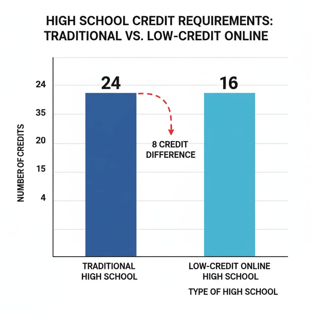 Comparison of credit requirements between traditional and online high schools for high school diploma attainment