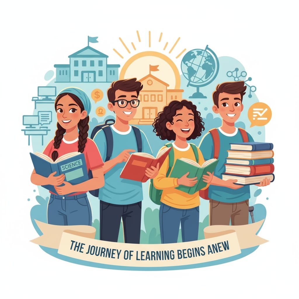 A group of diverse teenagers smiling while holding books, representing the hope of re-entering education Teenagers with books showing the hope of re-entering education related to dropouts, GED, and educational choices