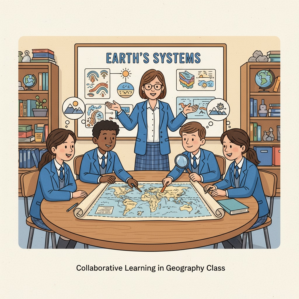Students in a geography class discussing a map, related to university major selection, lack of interests, geography major, social experience