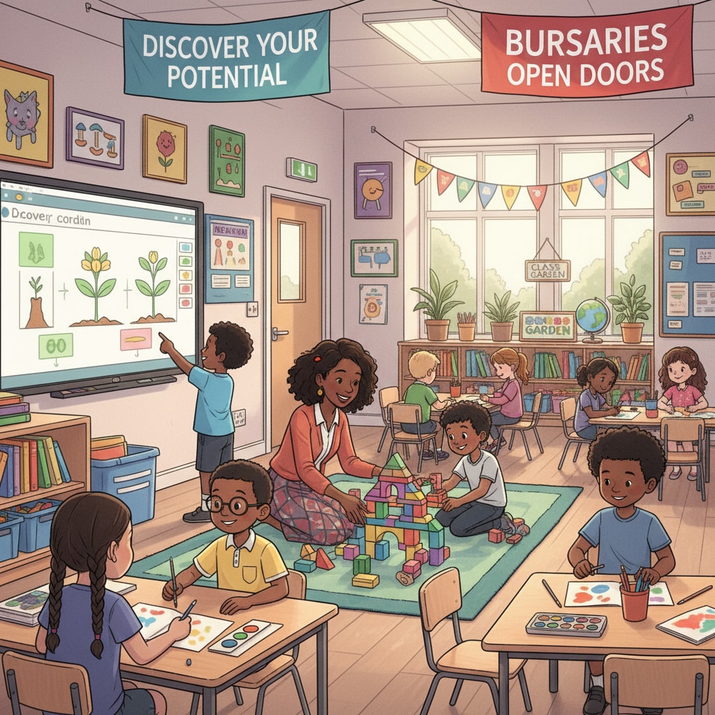 UK private primary school classroom scene relevant to bursary applications