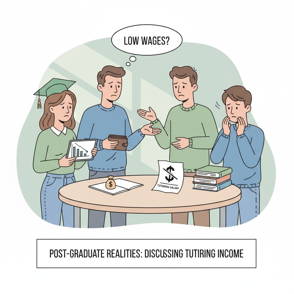 University graduates discussing low tutoring salaries