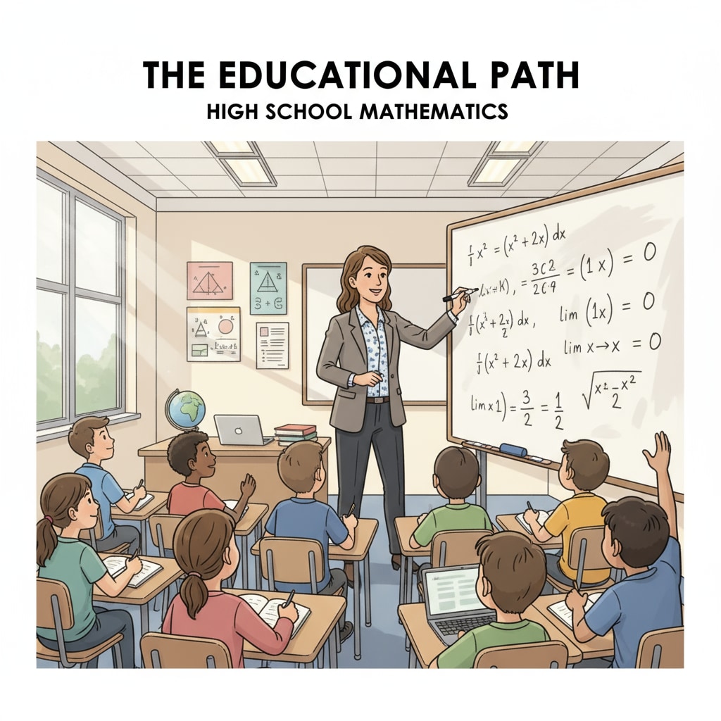 A math teacher writing equations on the whiteboard in a high school setting, highlighting the teaching role in high school as part of the educational path. High school math teacher demonstrating educational content related to career planning for math teachers