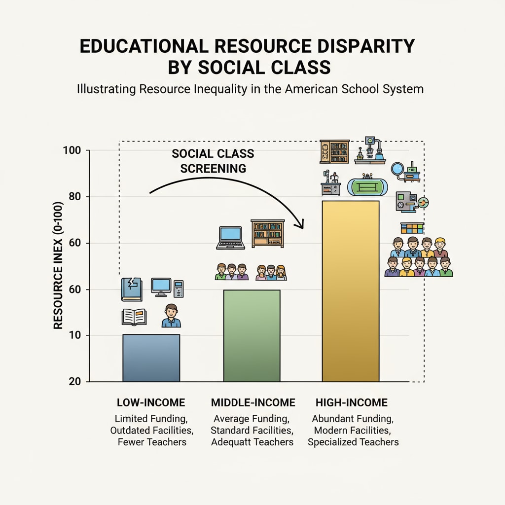 Graph showing educational resource differences in American schools related to social class screening.