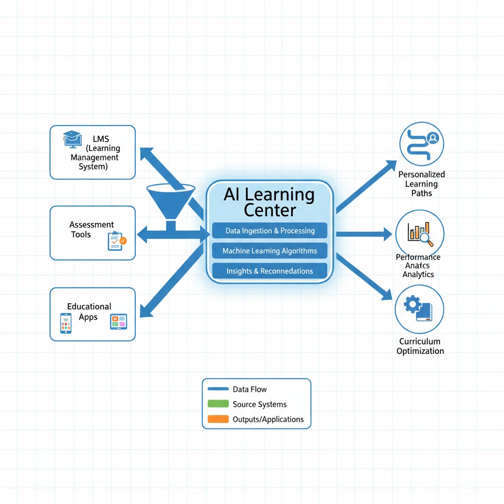 Diagram of data integration from multiple sources in an AI Learning Center for better teacher efficiency
