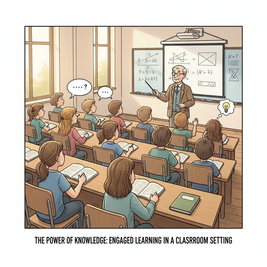 A group of K12 students are sitting in a lecture hall, listening intently to the professor. K12 students paying attention during a university lecture