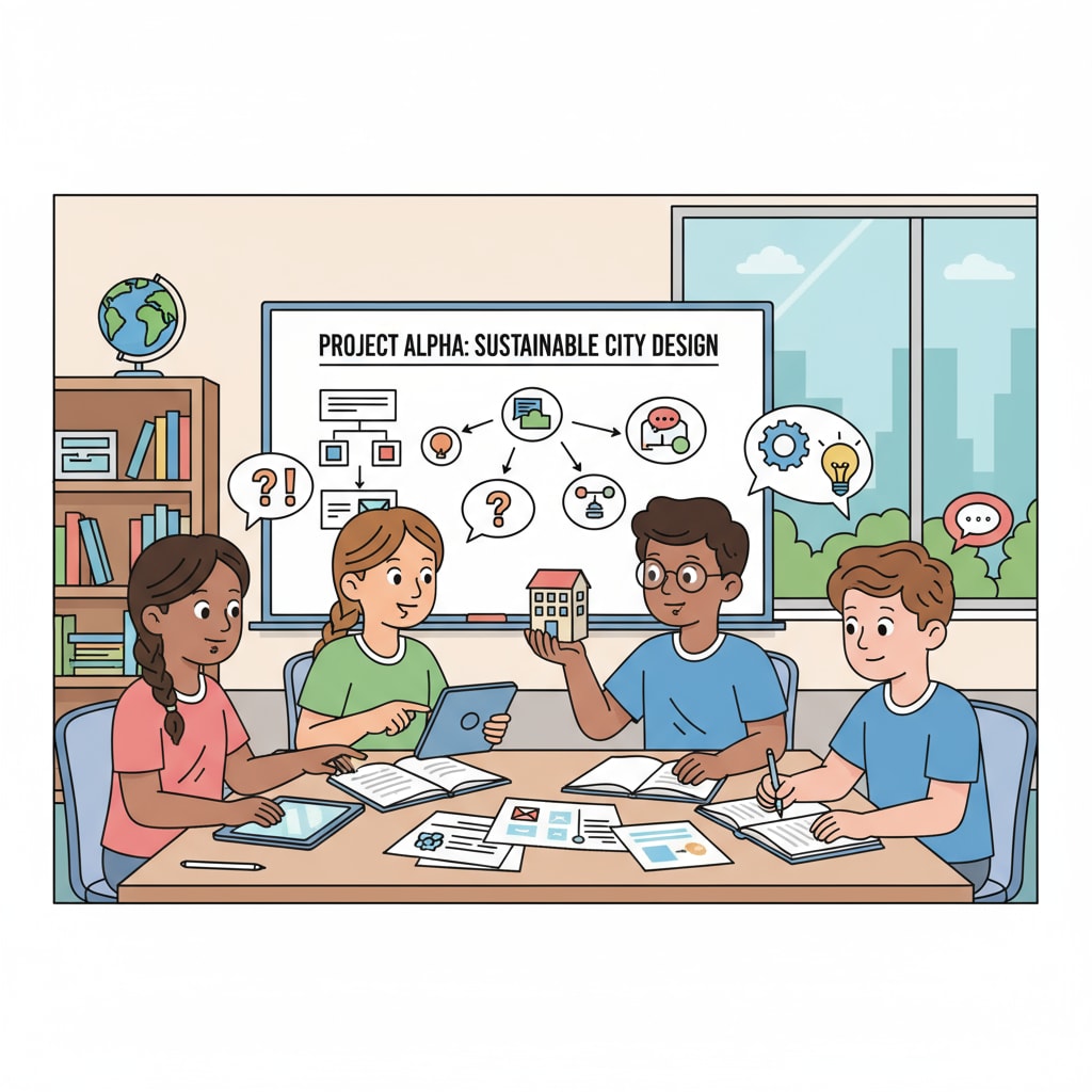 Secondary school students demonstrating teamwork and critical thinking during a project