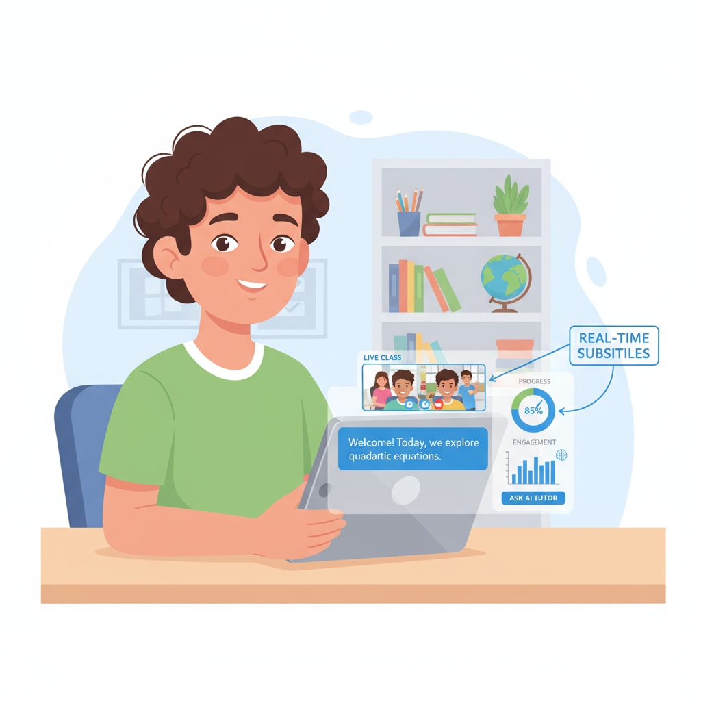 A student using AI - assisted video teaching software on a tablet for educational equality