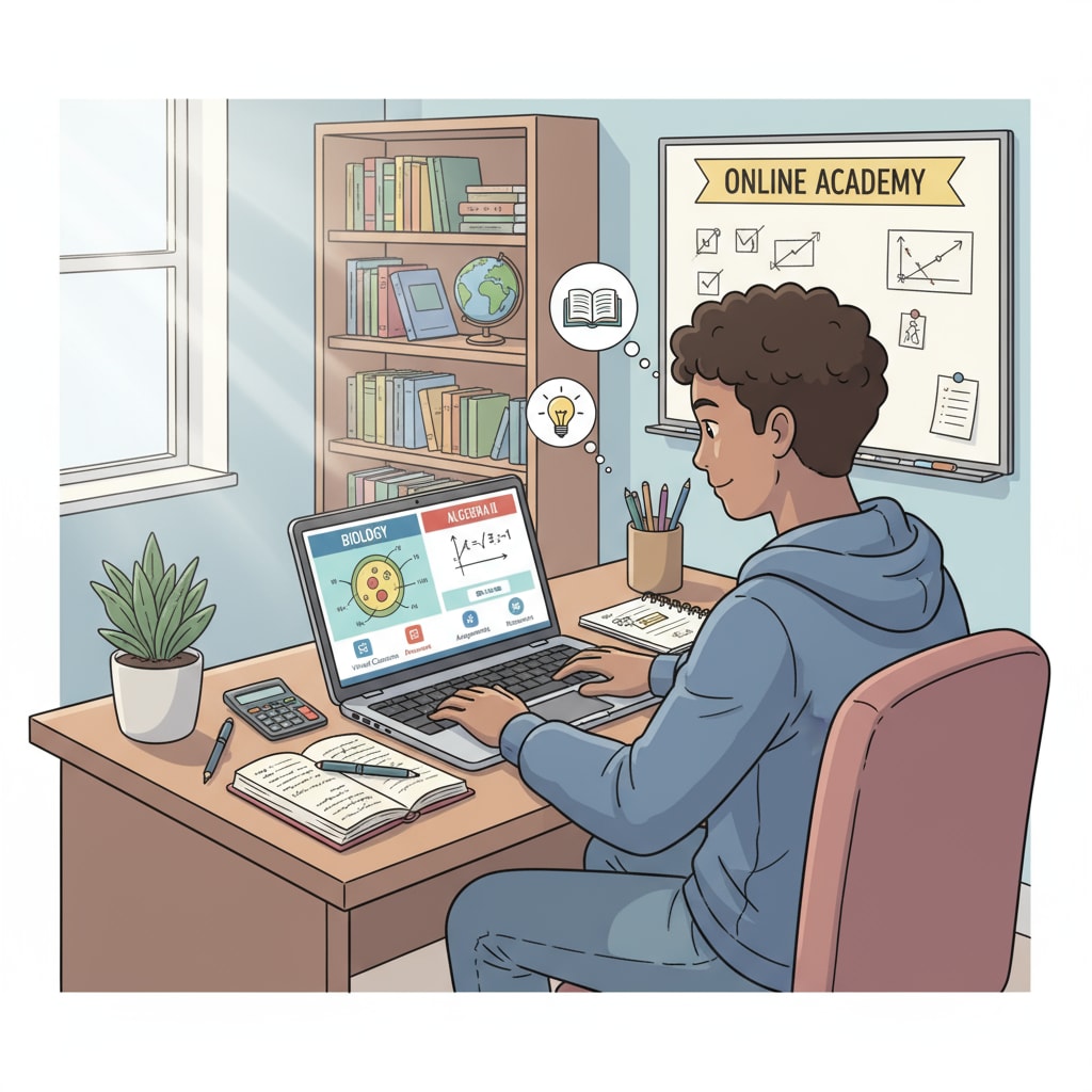 An American teen studying for an online high school diploma recognized by universities