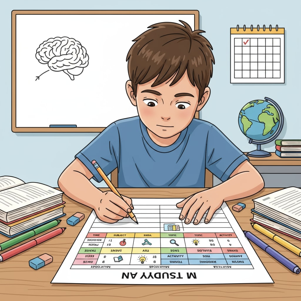 A K12 student focusing on time management by creating a study plan