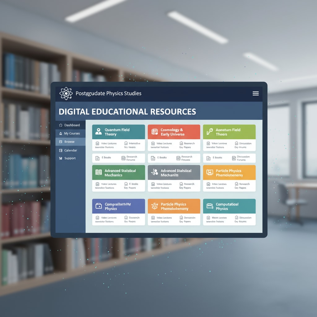 An online learning interface displaying various physics courses, highlighting the availability of digital educational resources for postgraduate study. Online learning interface with physics courses relevant to postgraduate education for physics teachers