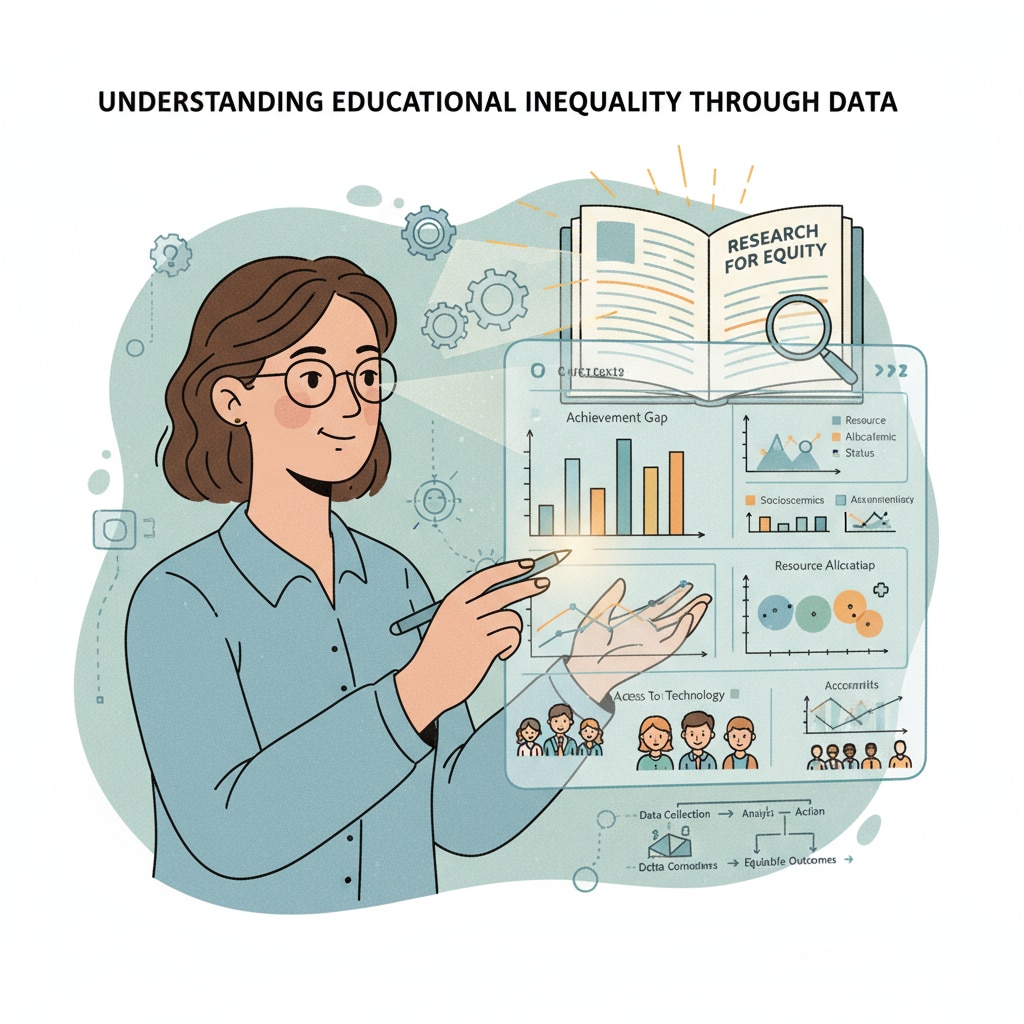 A researcher analyzing data related to educational inequality, emphasizing the role of research. Researcher analyzing data on educational inequality, related to research, evaluation, and educational inequality.