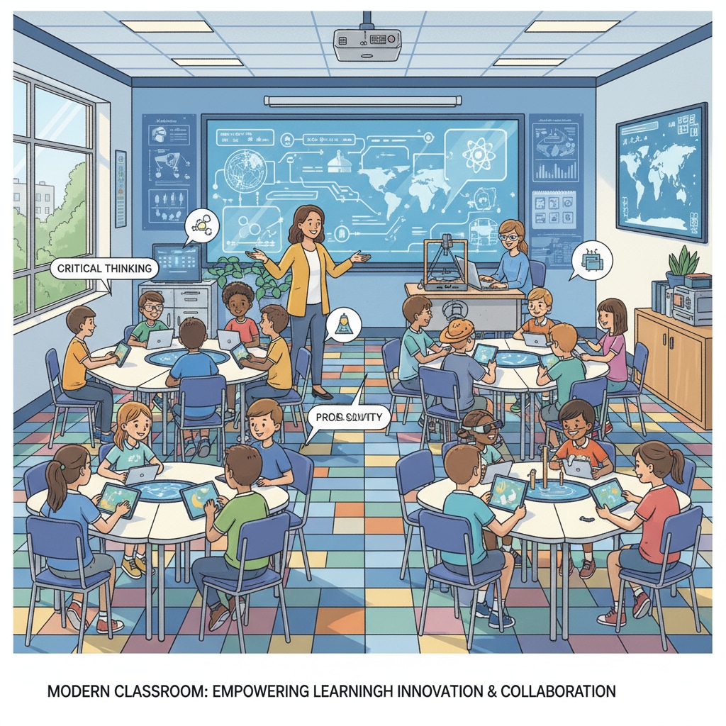 A classroom scene with students engaged in learning, symbolizing the impact of education reforms on students. Students in a classroom affected by Trump administration's education reforms