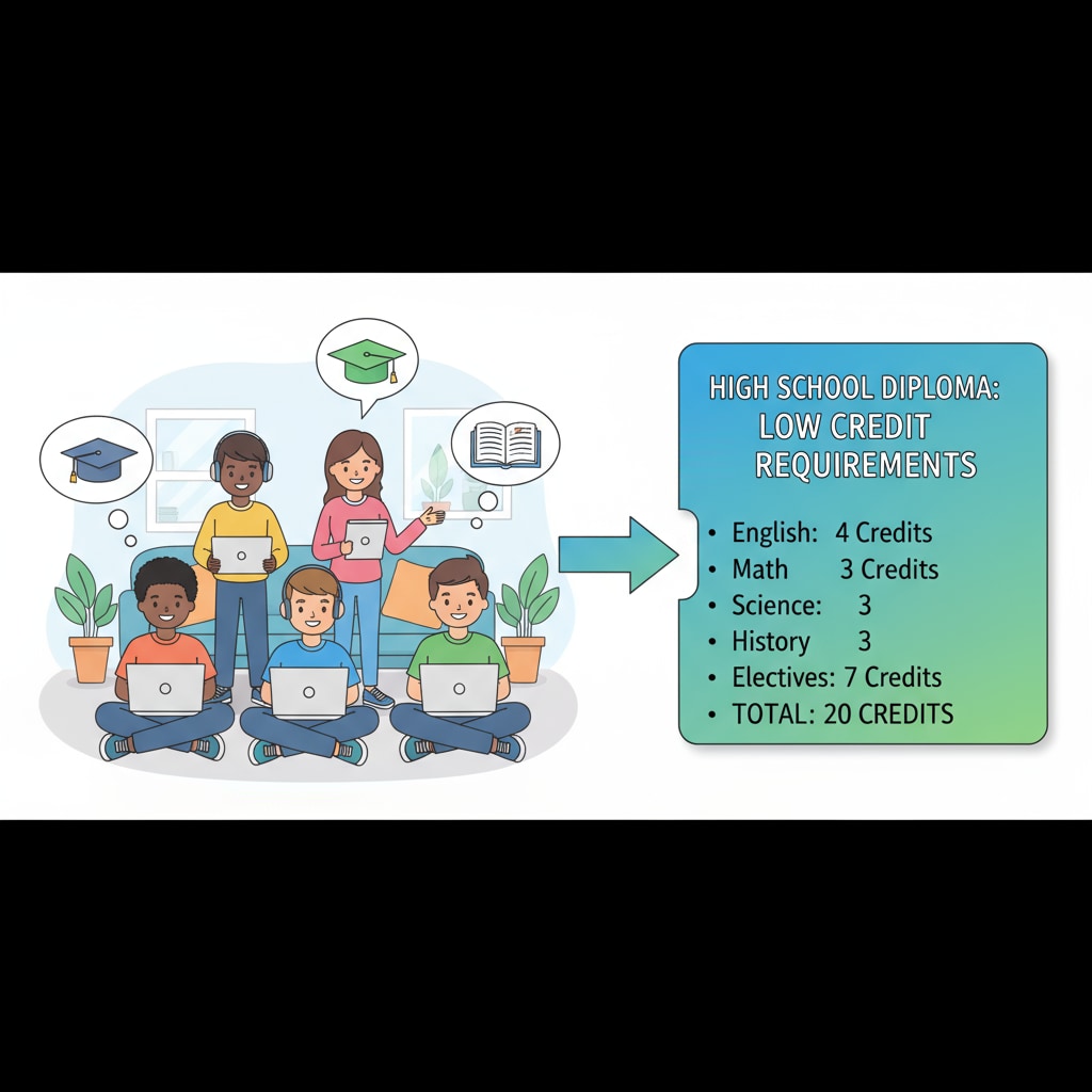 Online high school students studying with low credit requirements for high school diploma