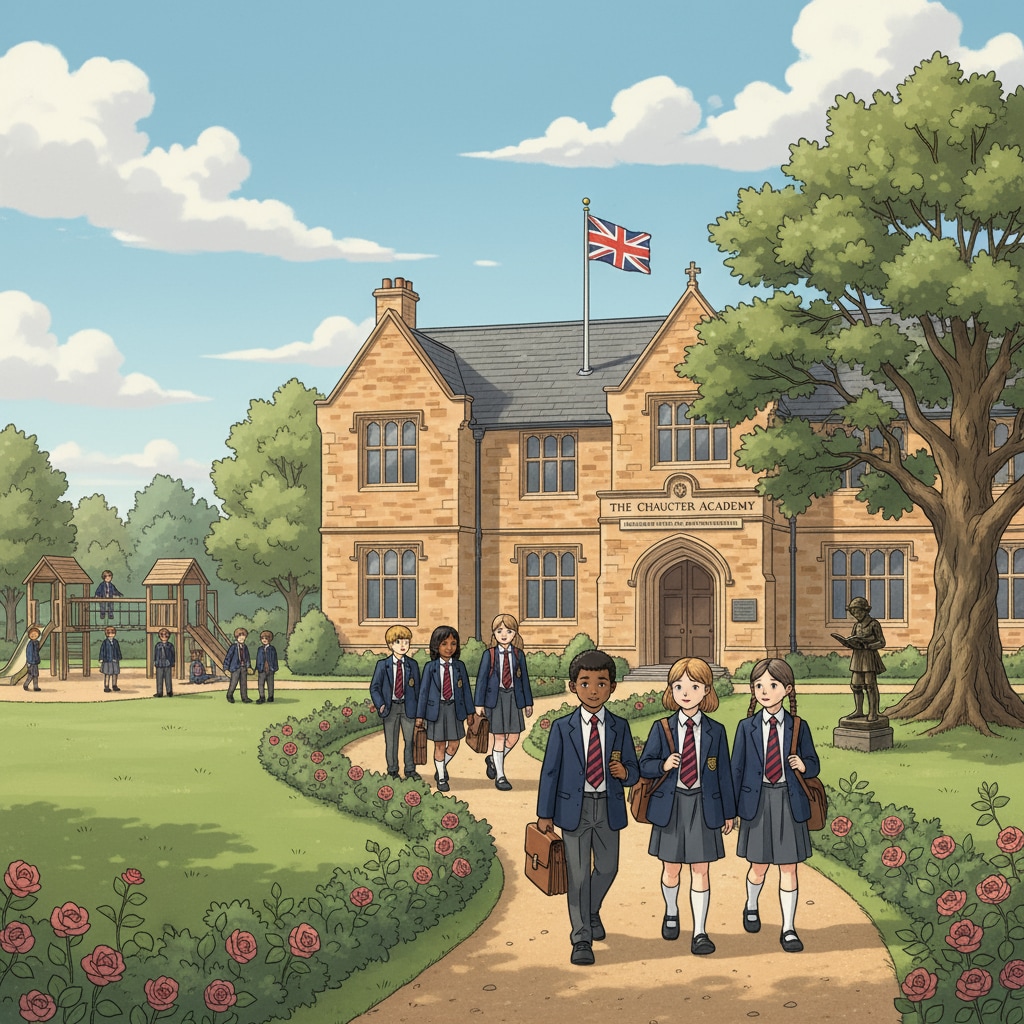 Children entering a UK private primary school building related to scholarships in British education