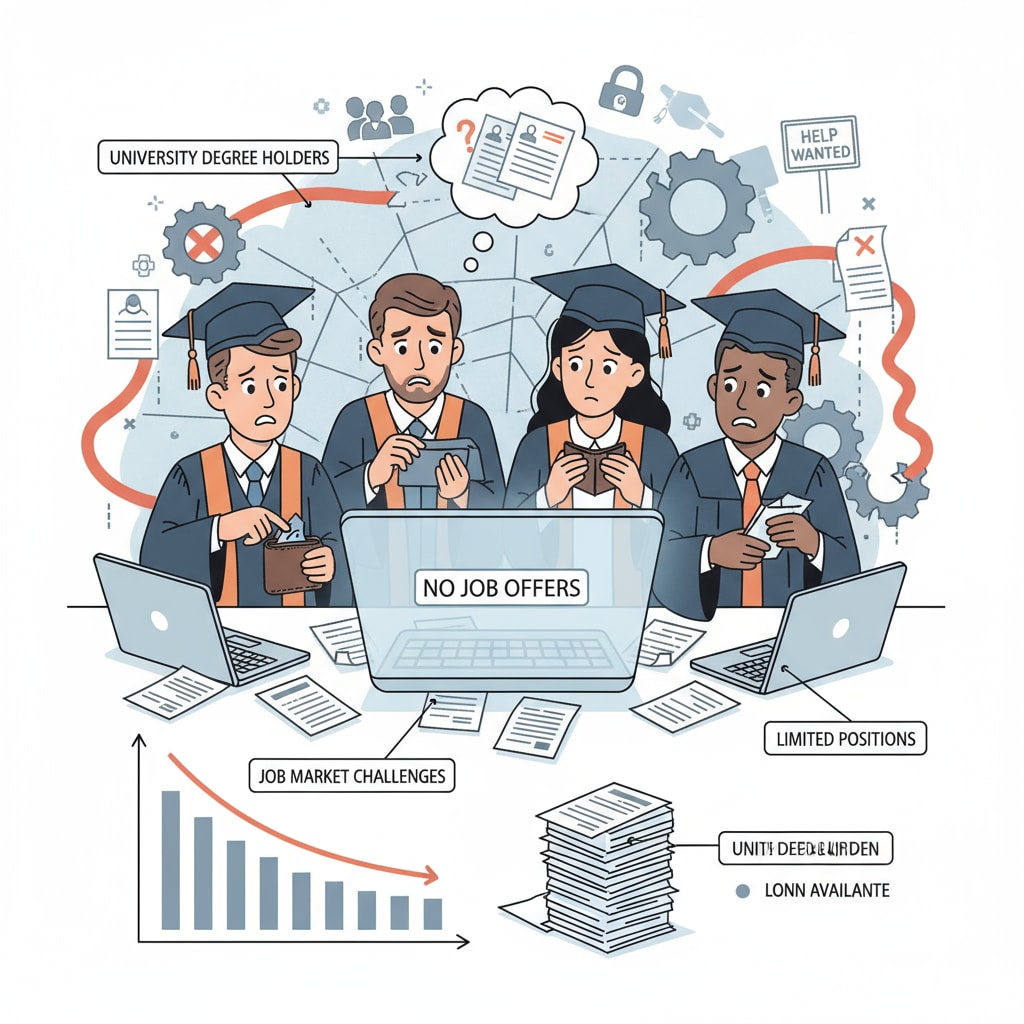 Graduates searching for jobs in a competitive job market related to university degrees, job market, and career development