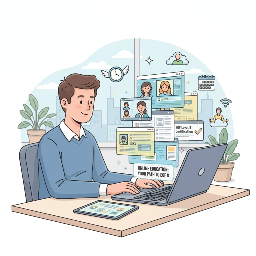 Professional engaged in online learning for EQF 8 qualification certification