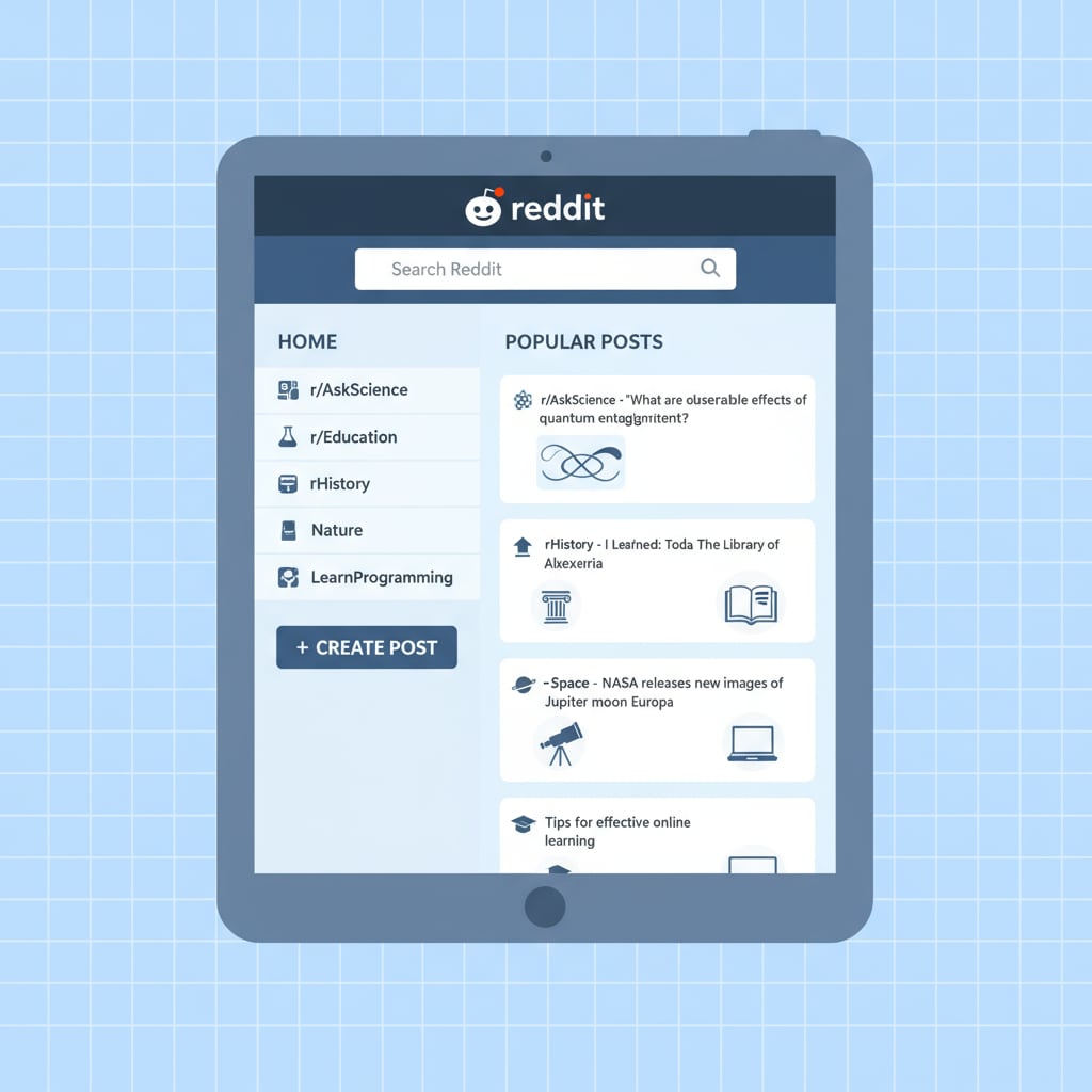 A screenshot of Reddit's interface showing various educational subreddits listed. Educational subreddits on Reddit interface for K12 teachers