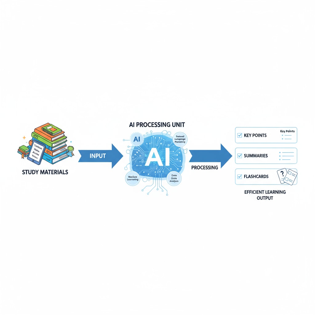 Graphic representation of how AI tools analyze and process study materials for efficient learning.