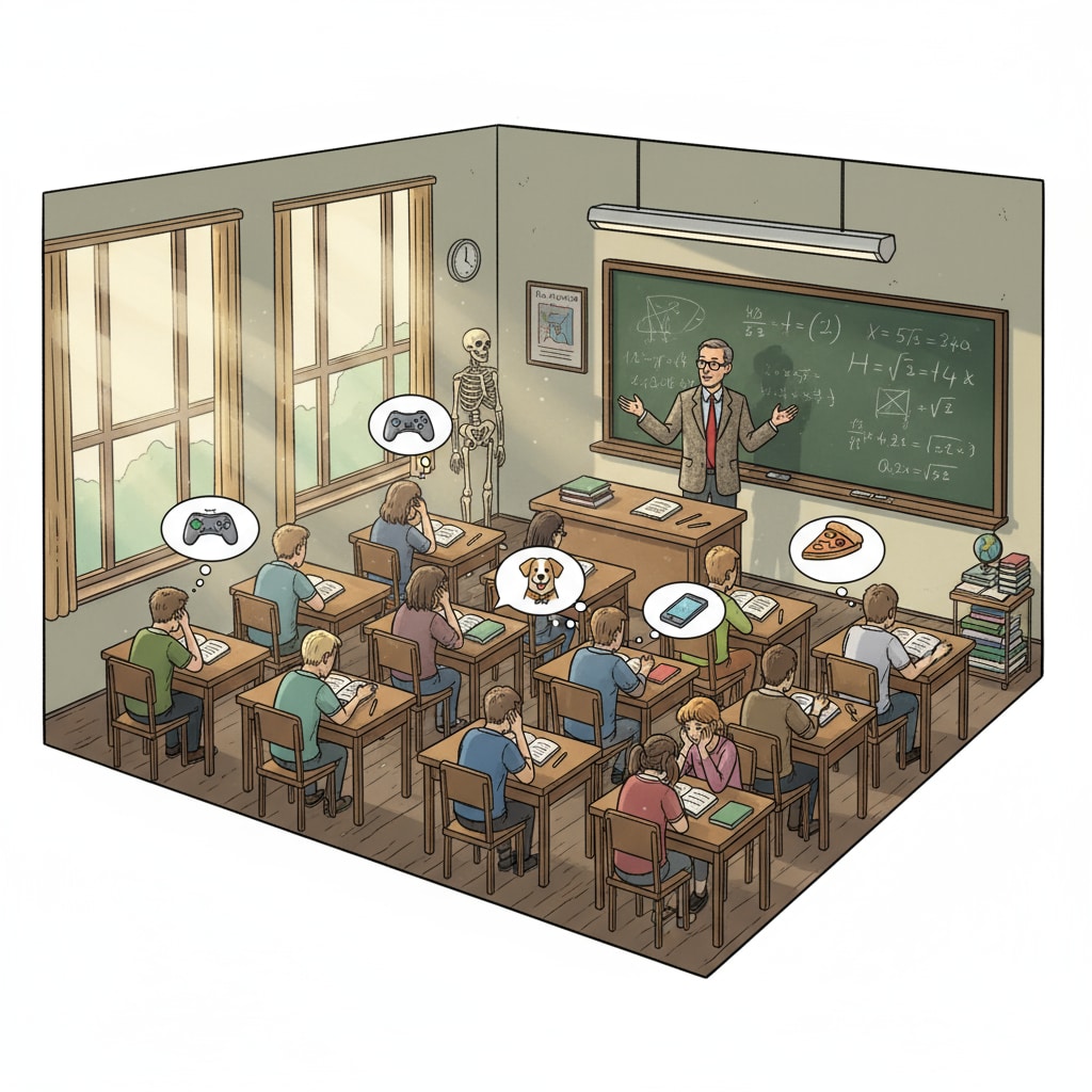 A classroom with students showing disinterest in traditional teaching methods in the education system.