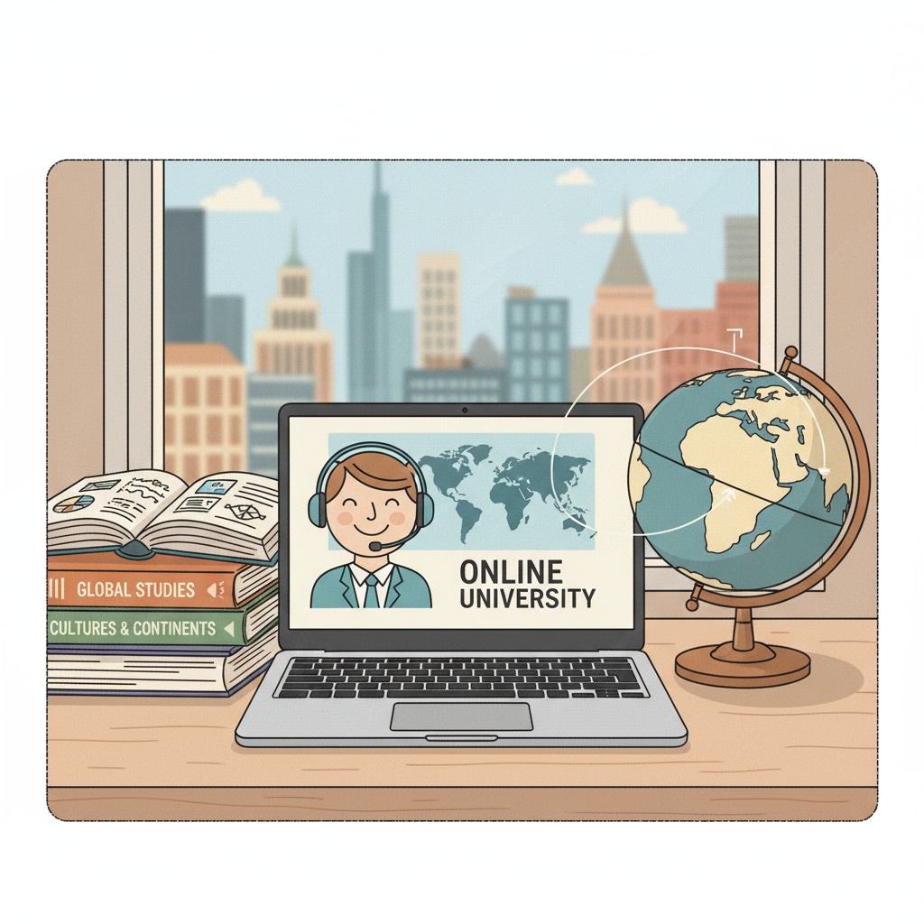 American teen studying online for high school credits while overseas