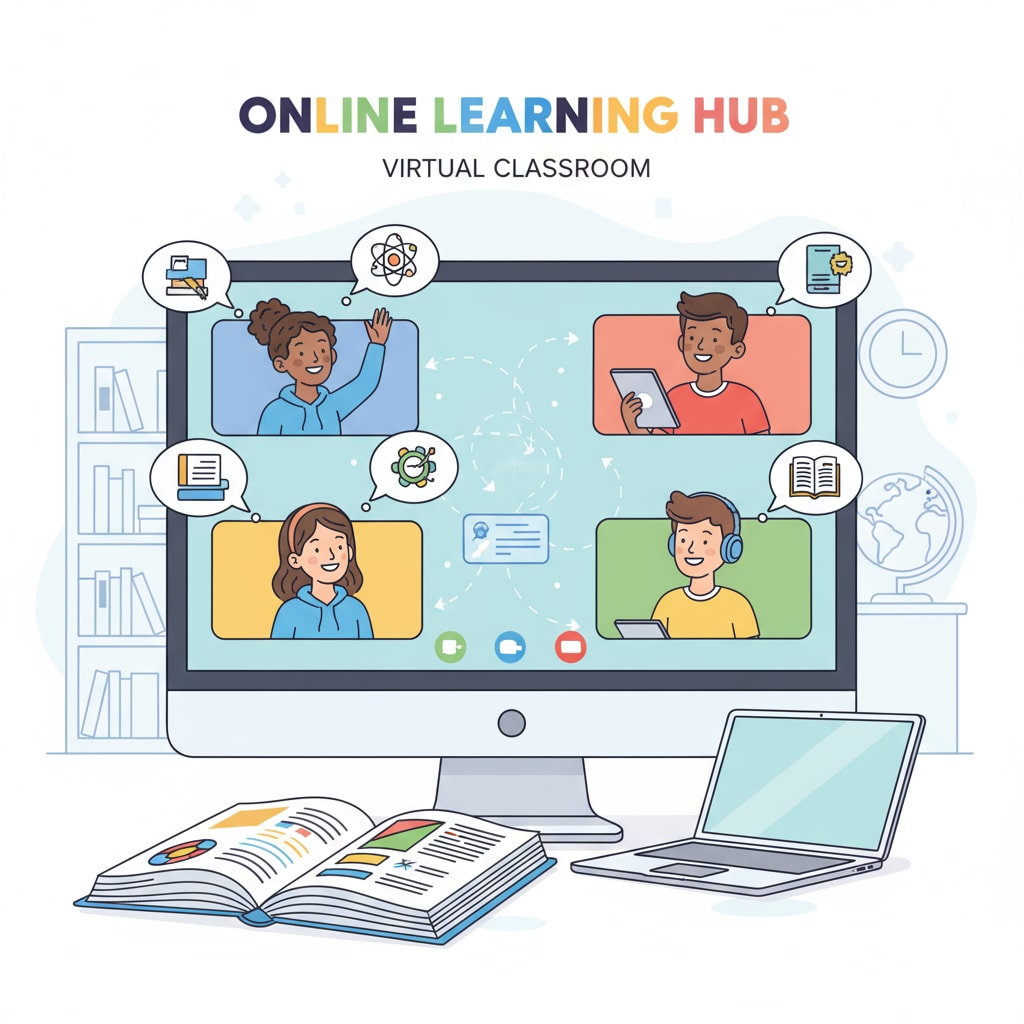 American teens interacting in an online high school class during overseas learning