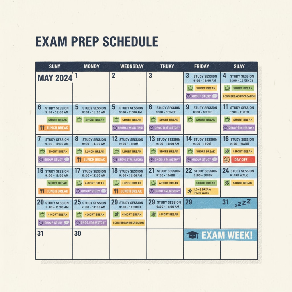 A visual representation of time management for exam preparation to achieve academic success