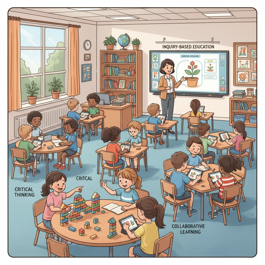 A classroom scene in a private elementary school with students actively participating, highlighting the learning environment in private schools. Classroom scene in a private elementary school for siblings' education.