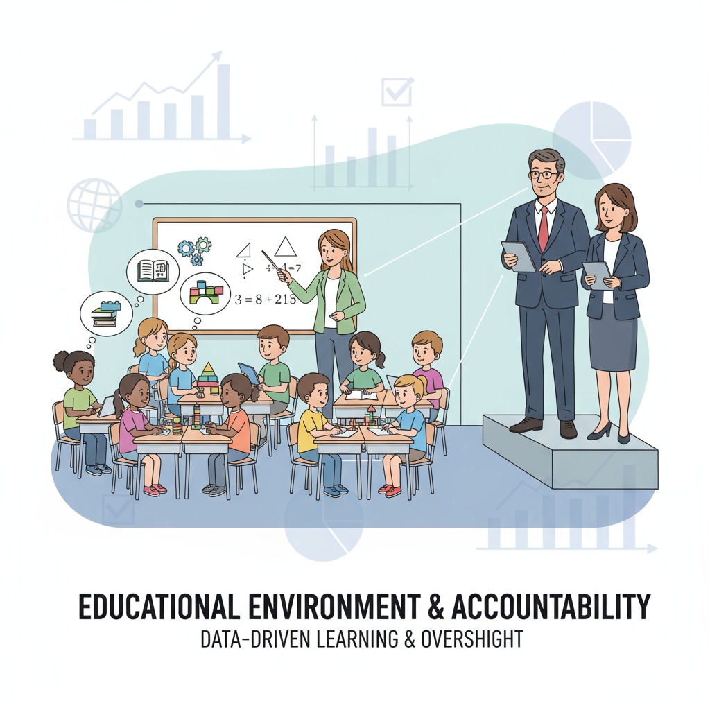 Students in a classroom observed by a teacher and a principal under educational accountability