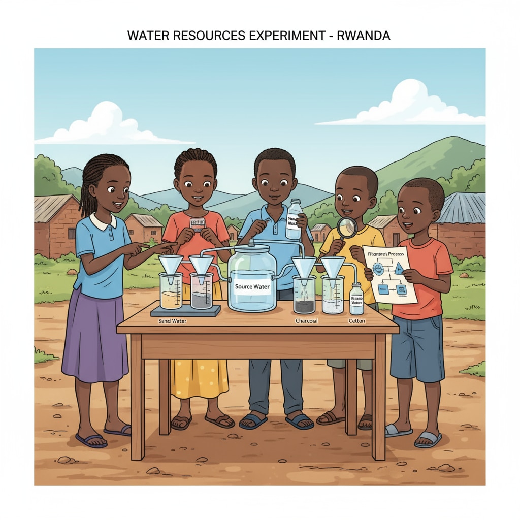 Rwandan rural children engaged in water resources STEM education experiment