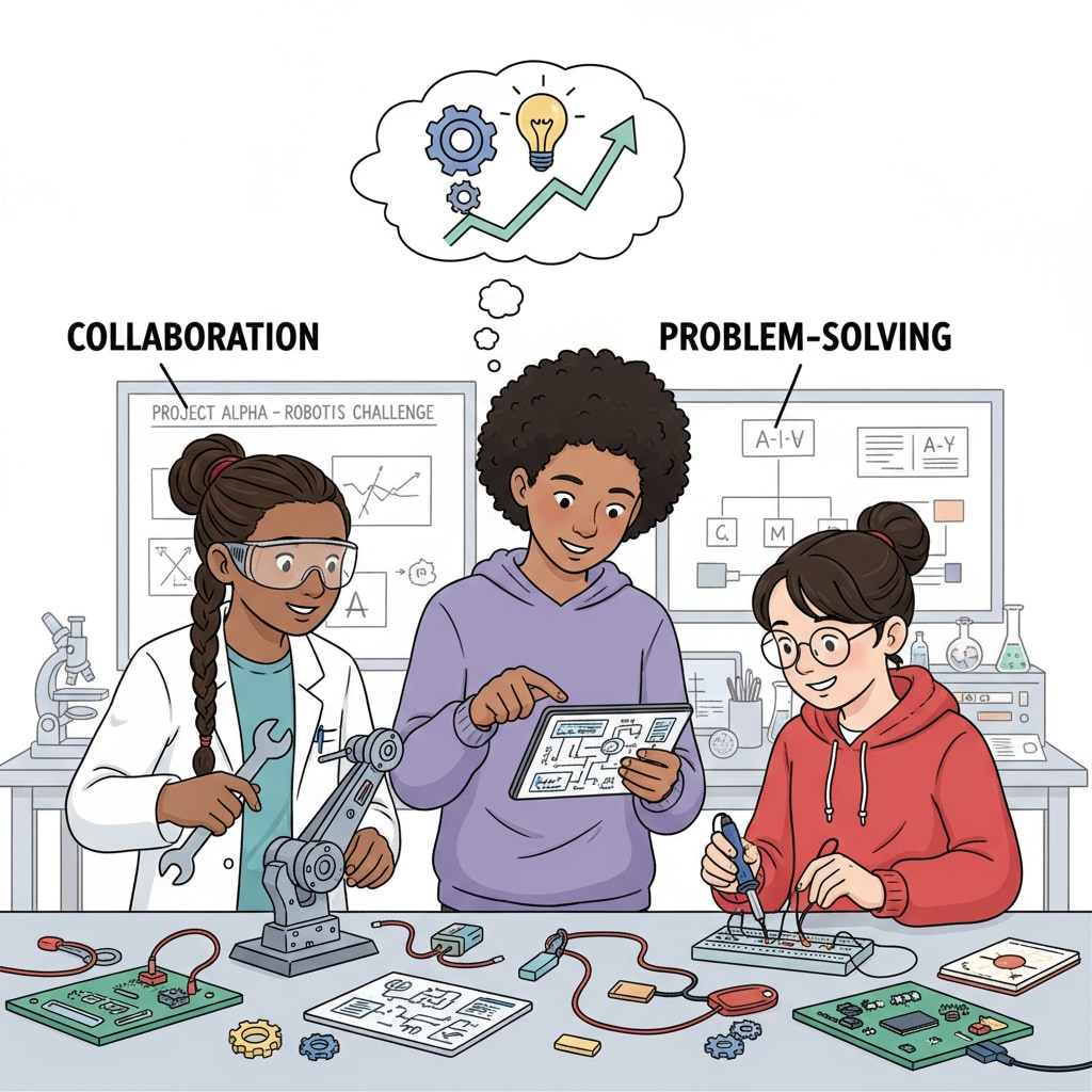 Girls are collaborating on a STEM project, demonstrating their teamwork and problem-solving skills. Girls collaborating on a STEM project, showcasing unique learning characteristics in STEM education