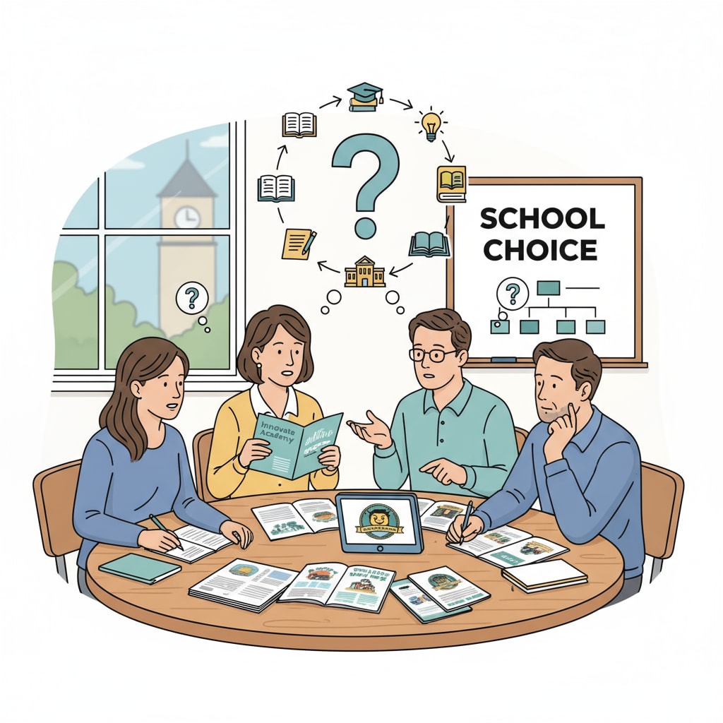 Parents discussing school choices in the context of school choice, political controversy, and education policy