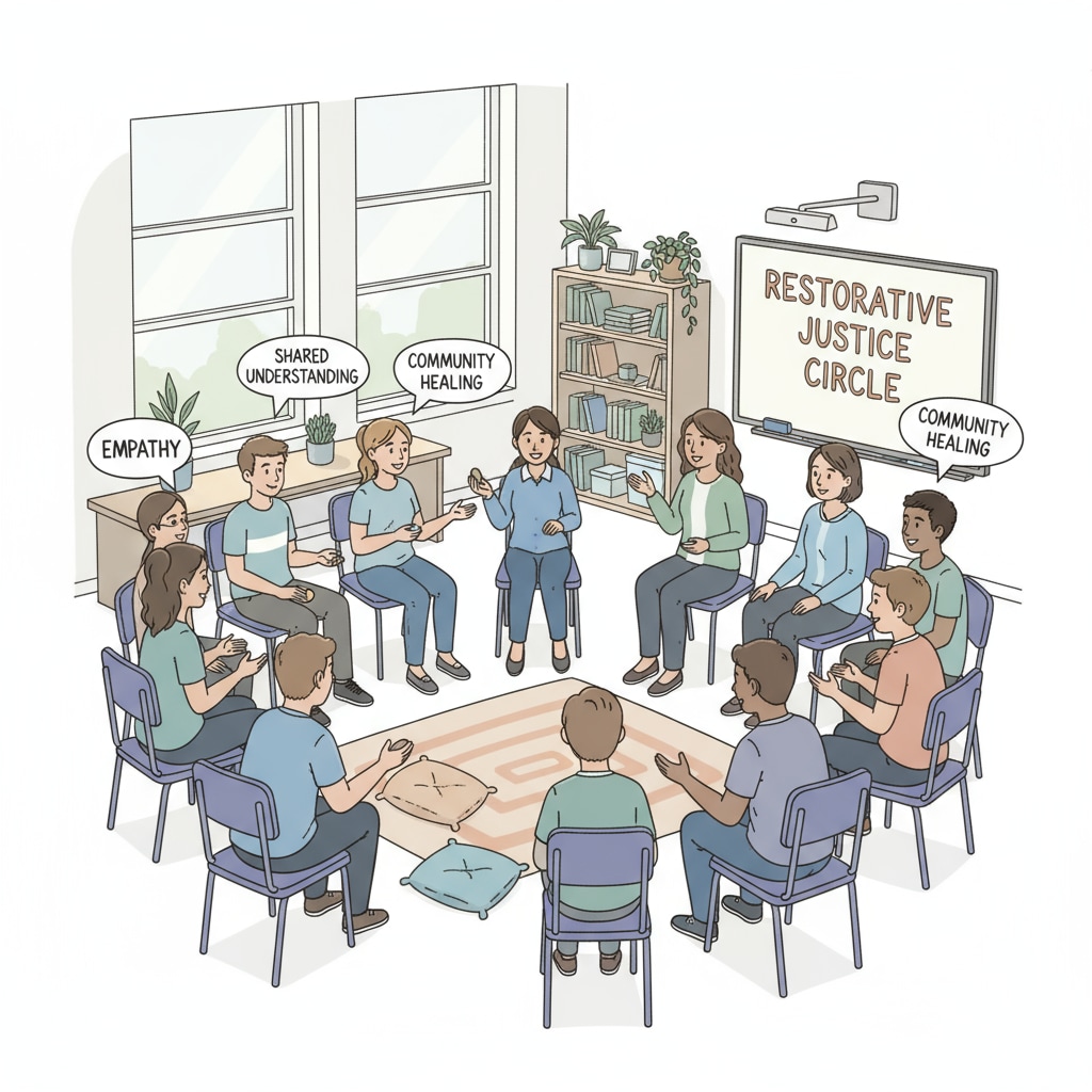 Students engaged in restorative justice discussion in a classroom
