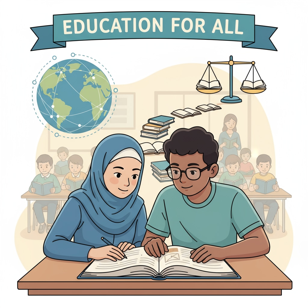 Two students from different backgrounds studying together, representing the pursuit of educational equality Research, evaluation, and educational inequality - students working towards equality