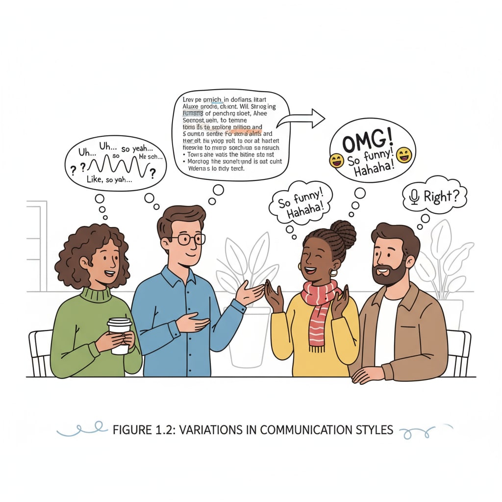 People chatting with different speech styles influenced by their educational backgrounds in a fictional context