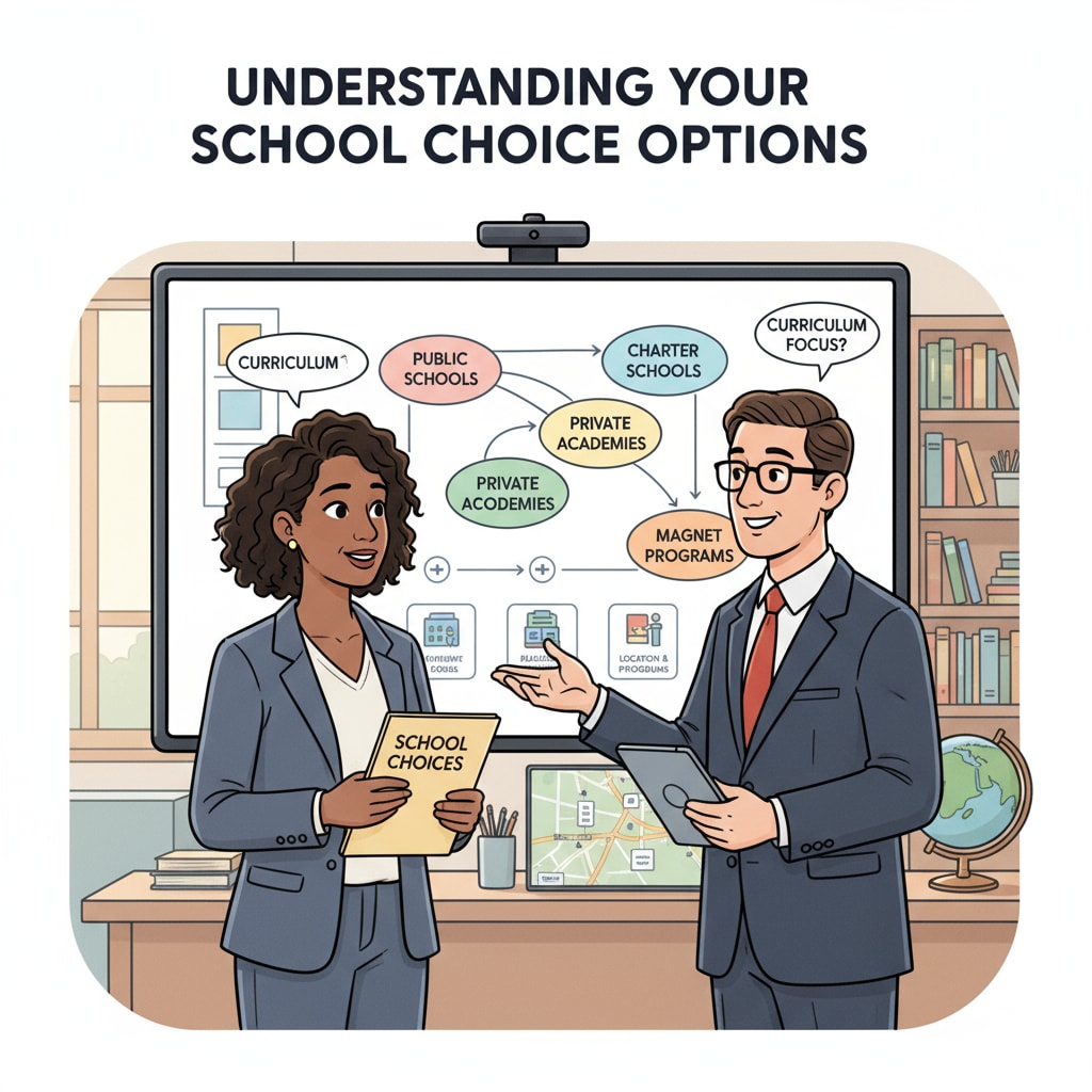 Parent and principal discussing school choice during Trump's education reform of the US education system