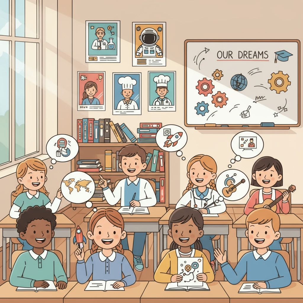 K12 students discussing career planning, dream jobs, and facing employment dilemmas in a classroom