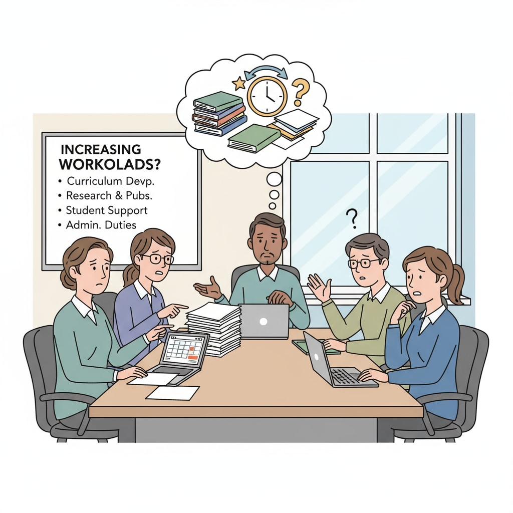 Educators in higher education discussing increased duties without salary adjustments.