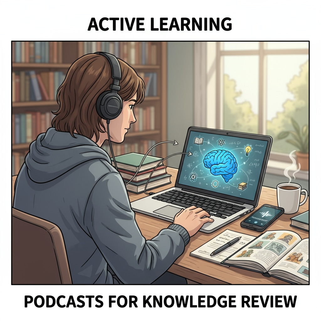 A person using podcasts and online education for basic knowledge review