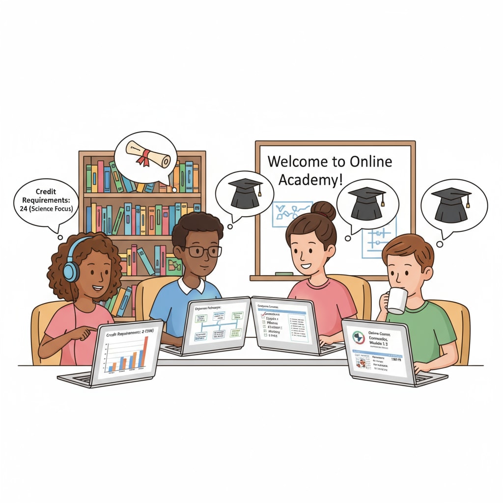 Students studying online for their high school diplomas with varying credit requirements