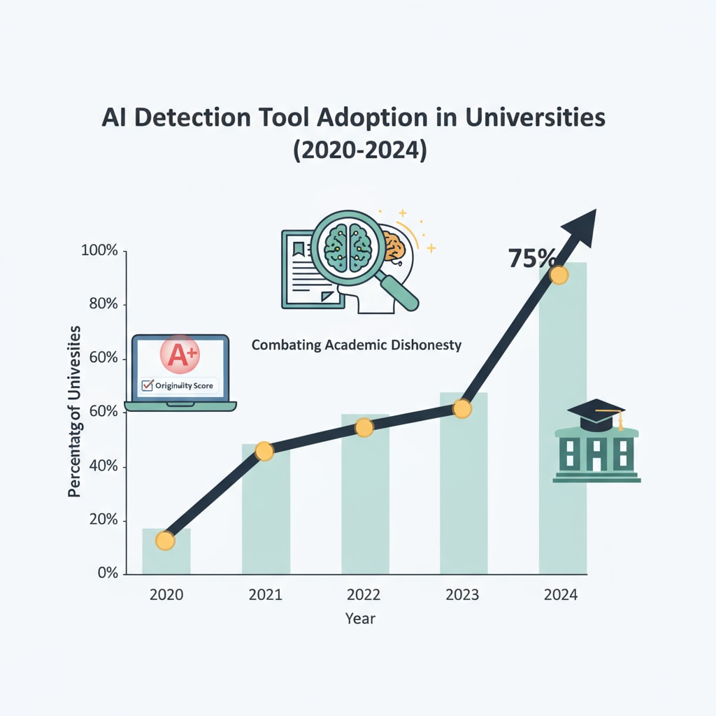 Graph showing the increasing use of AI detection tools in universities over the past few years Graph of increasing AI detection tool use in universities, highlighting the issue of false accusations