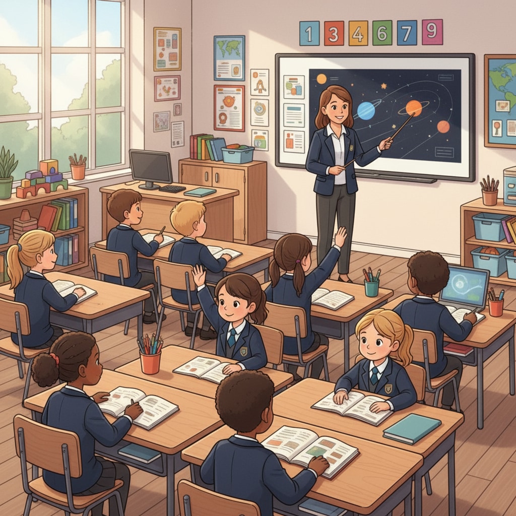 Students in a UK private primary school classroom, related to private schools, bursaries, and British education