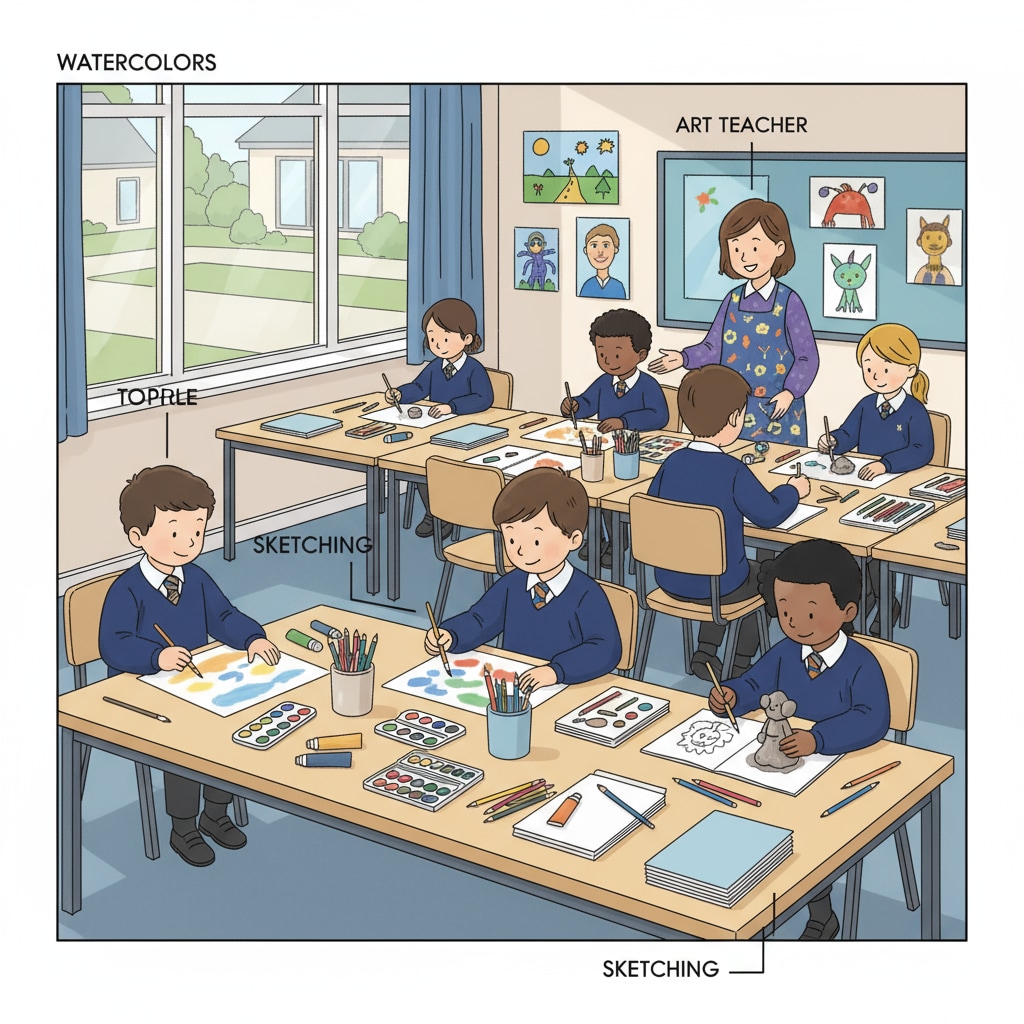 Students in an art class in a UK private primary school, related to private schools, bursaries, and British education