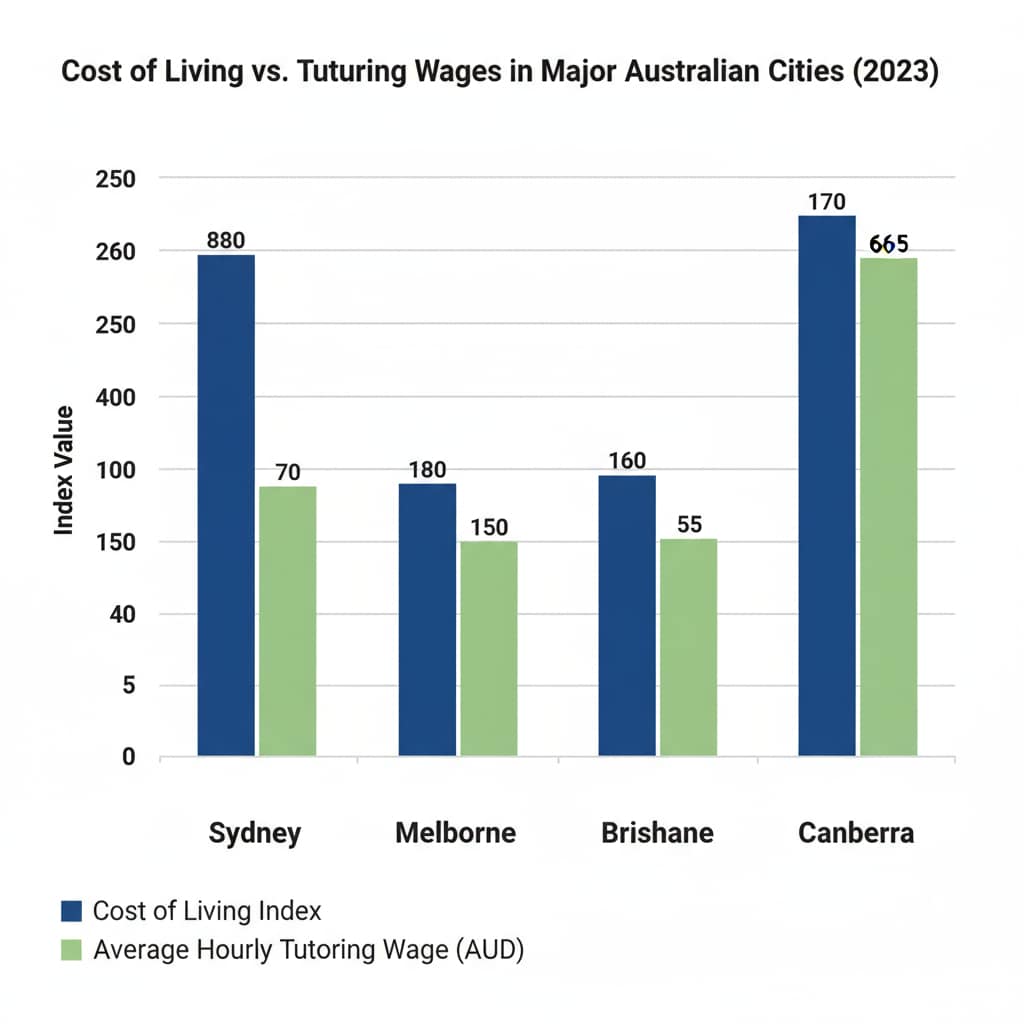 Comparison of cost of living and tutoring industry wages in Australian cities