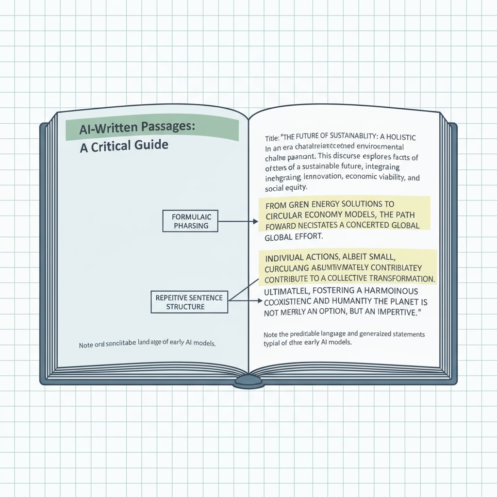 A sample of an AI-written passage with highlighted areas showing its mechanical and formulaic nature. Sample of AI-written passage highlighting mechanical traits