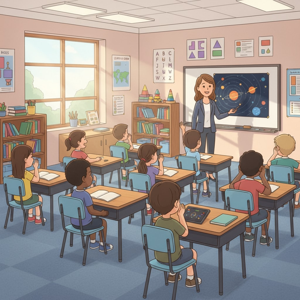 A classroom scene in the US showing students from diverse backgrounds sitting at desks, some looking disengaged A view of a US classroom with students showing signs of disengagement due to potential harmful concepts in the education system