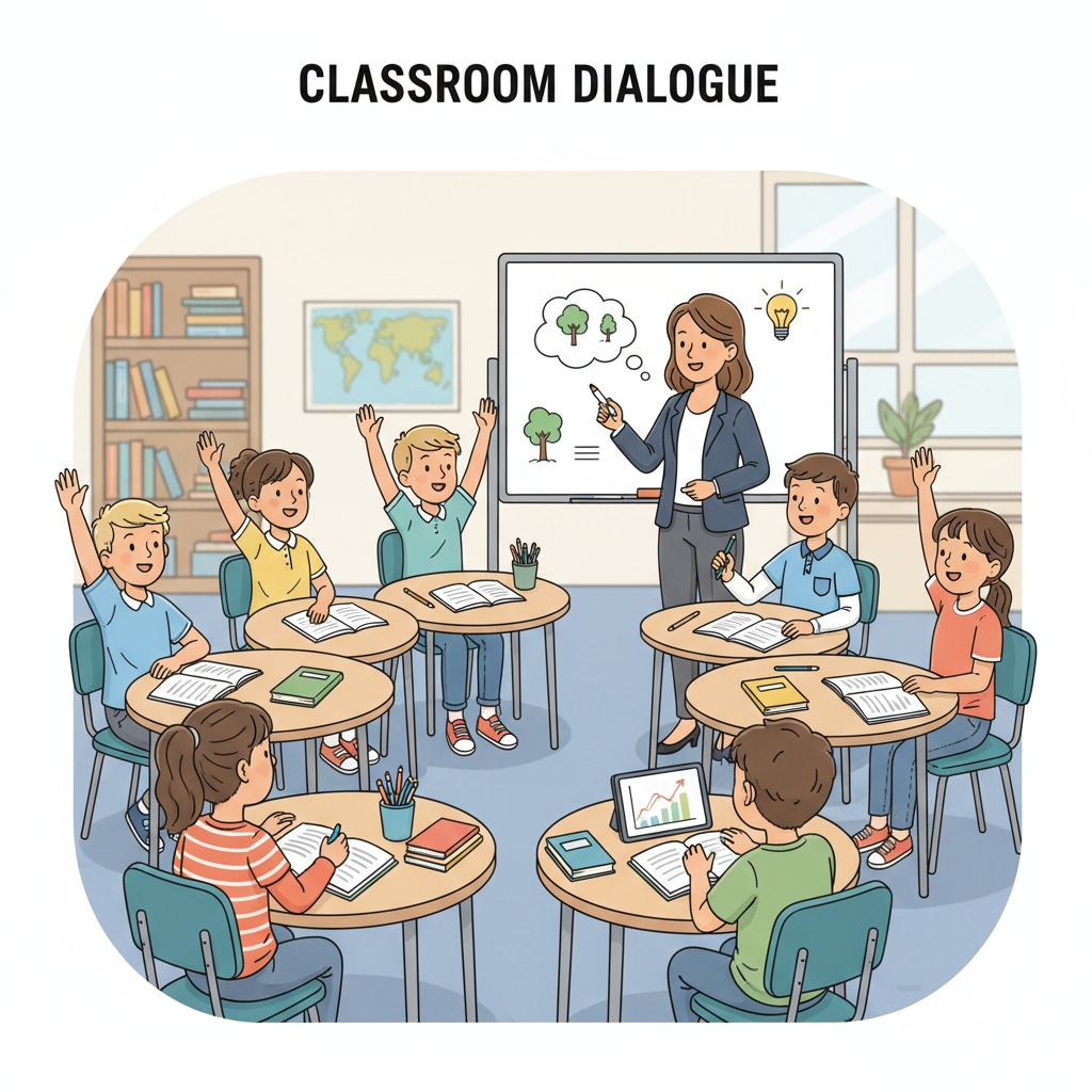 A group of K12 students actively participating in a classroom discussion, with hands raised and engaged expressions. K12 students in engaged classroom discussion related to lecture attendance, concentration, and time management