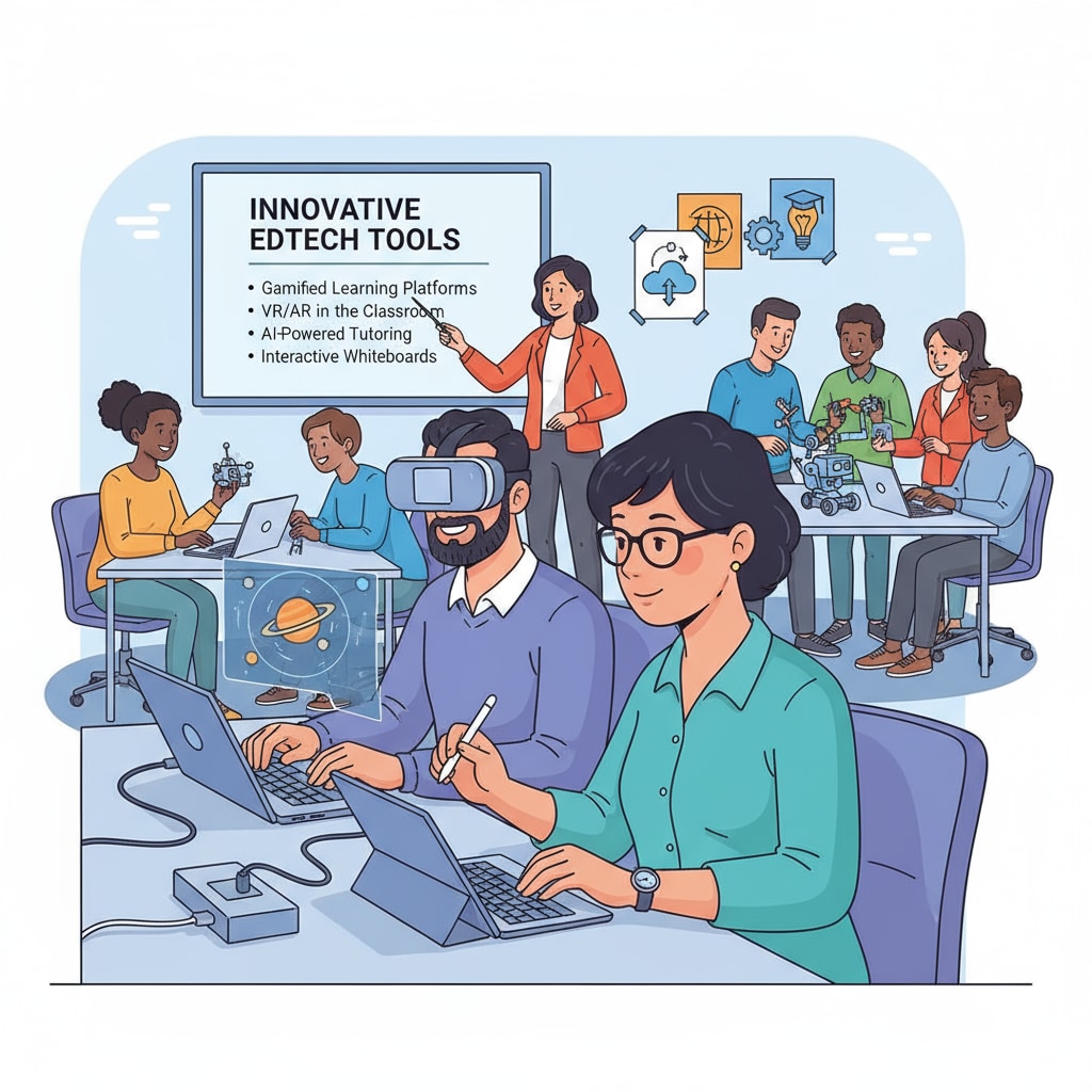 A teacher is attentively participating in a professional development workshop on educational technology. There are presentations and hands-on activities related to new tools. A teacher exploring new educational technology during a workshop as part of the discovery and adoption process.