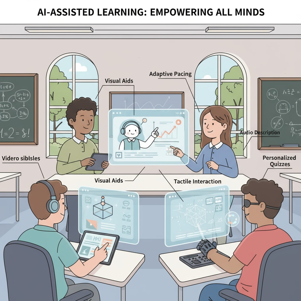 An illustration showing students with different learning abilities benefiting from AI-assisted video teaching Students with different learning abilities using AI-assisted video teaching for better learning