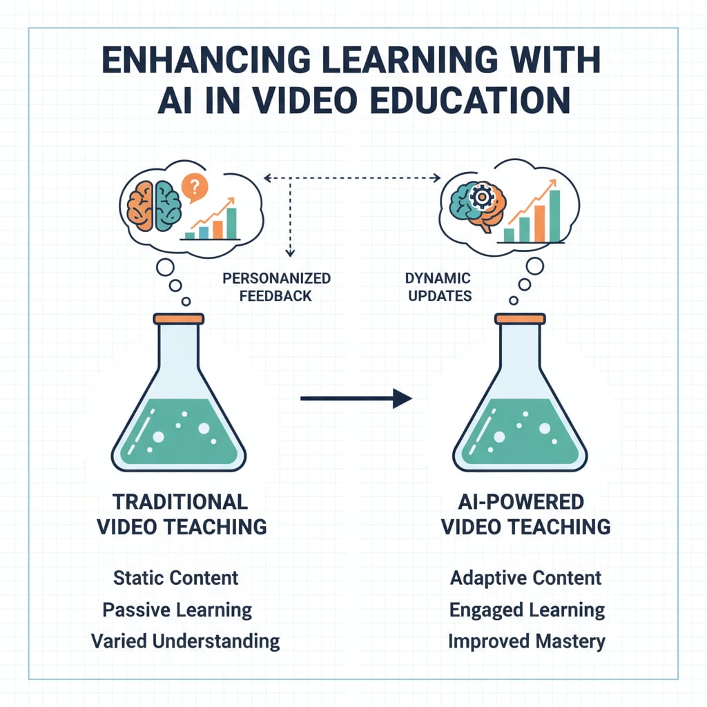 A graph depicting the improvement in learning outcomes with the use of AI in video teaching Graph showing the positive impact of AI in video teaching on learning outcomes